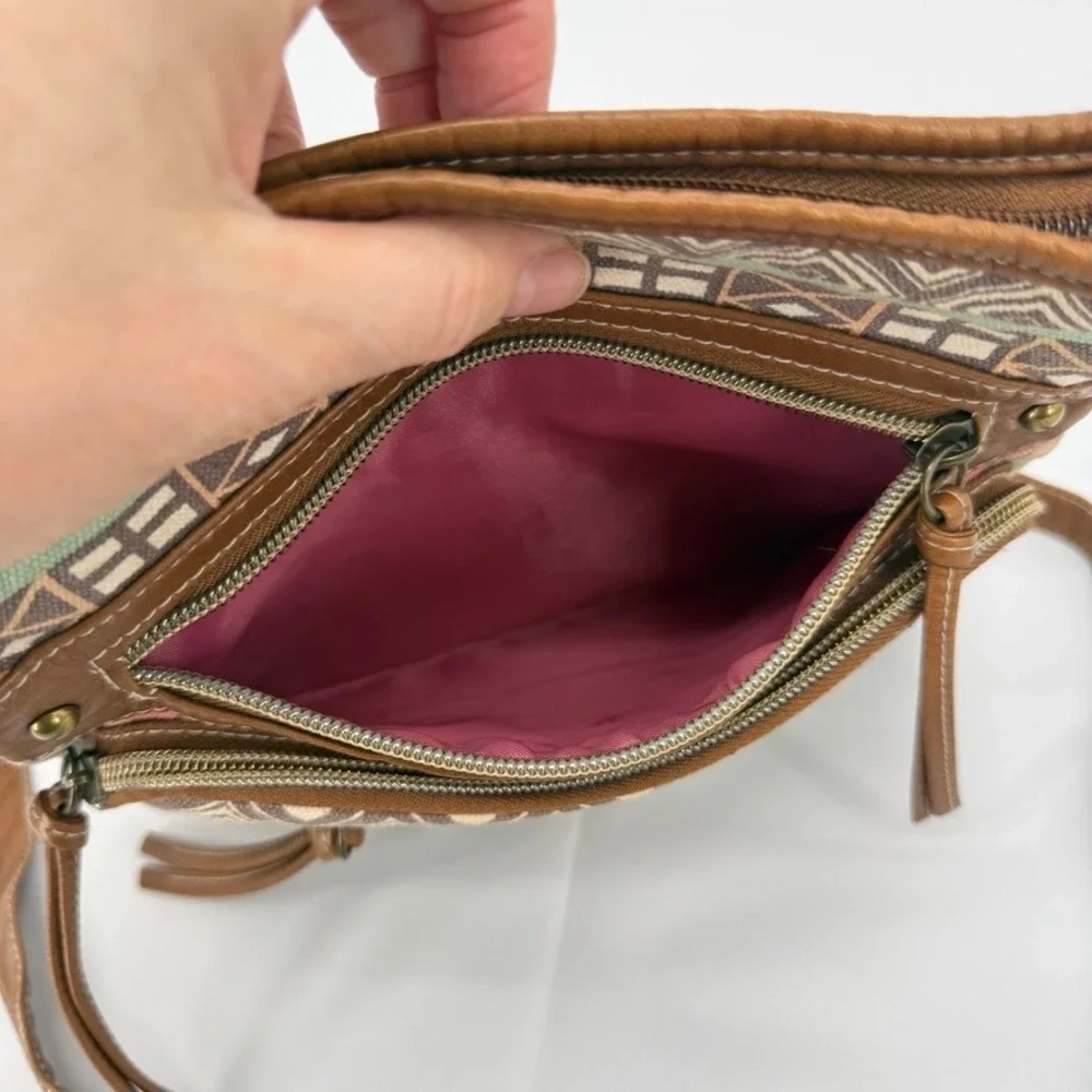 Crossbody Bag Geometric Tribal Print Faux Leather Boho Festival Hippie‎ Aztec